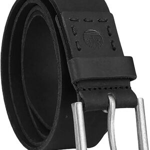 Timberland Dark Leather Belt with Metallic Buckle